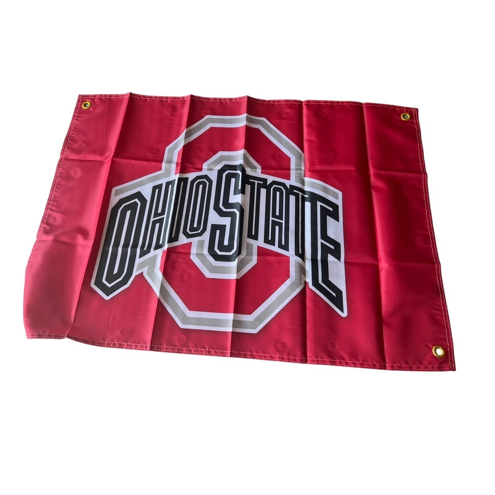 Ohio State Buckeyes Flag Block O Logo Banner Scarlet Grey 36x24 Brass Grommets